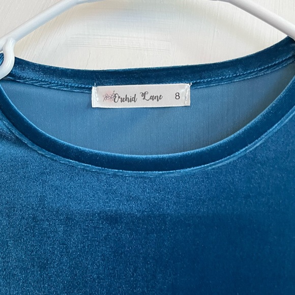 Orchid Lane | Diamond Blue Velvet Poet-Sleeve A-Line Dress Size 8 Diamond Blue - Picture 2 of 6